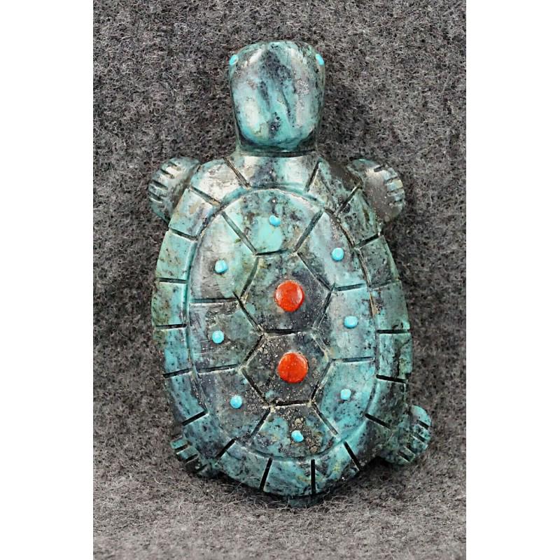 Turquoise inclusion carved zuni stone fetish turtle (1 of 6)