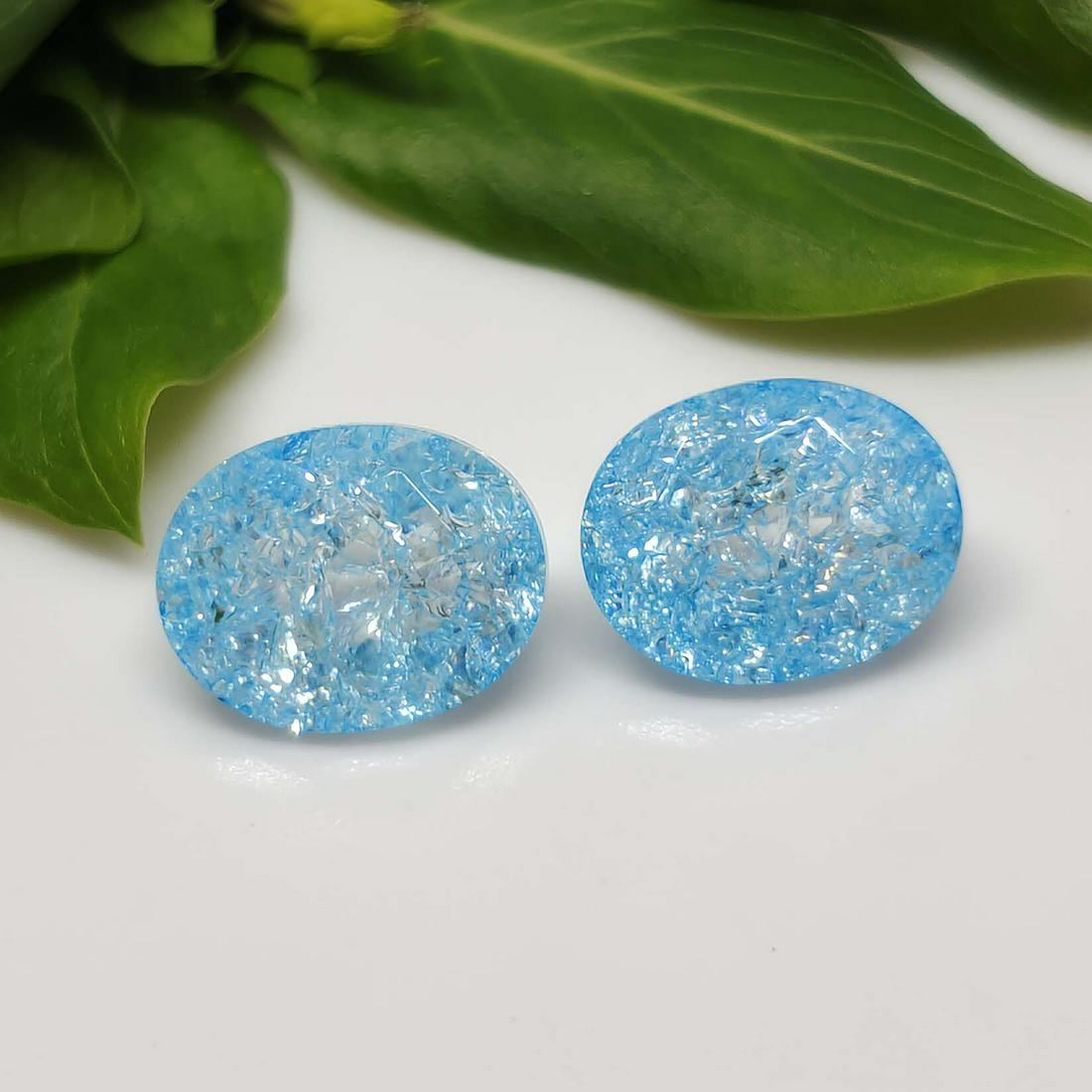 3.80 ct Rare Natural Blue Crackled Quartz Pair (1 of 2)