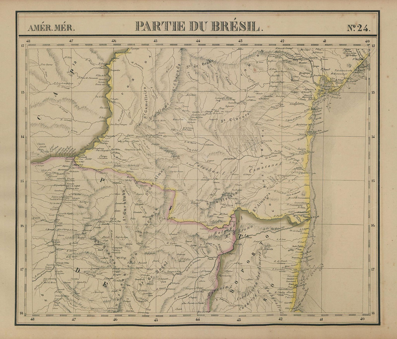 Amér. Mér. Brésil #24. Southern Bahia & NE Minas Gerais. VANDERMAELEN 1827 map (1 of 1)