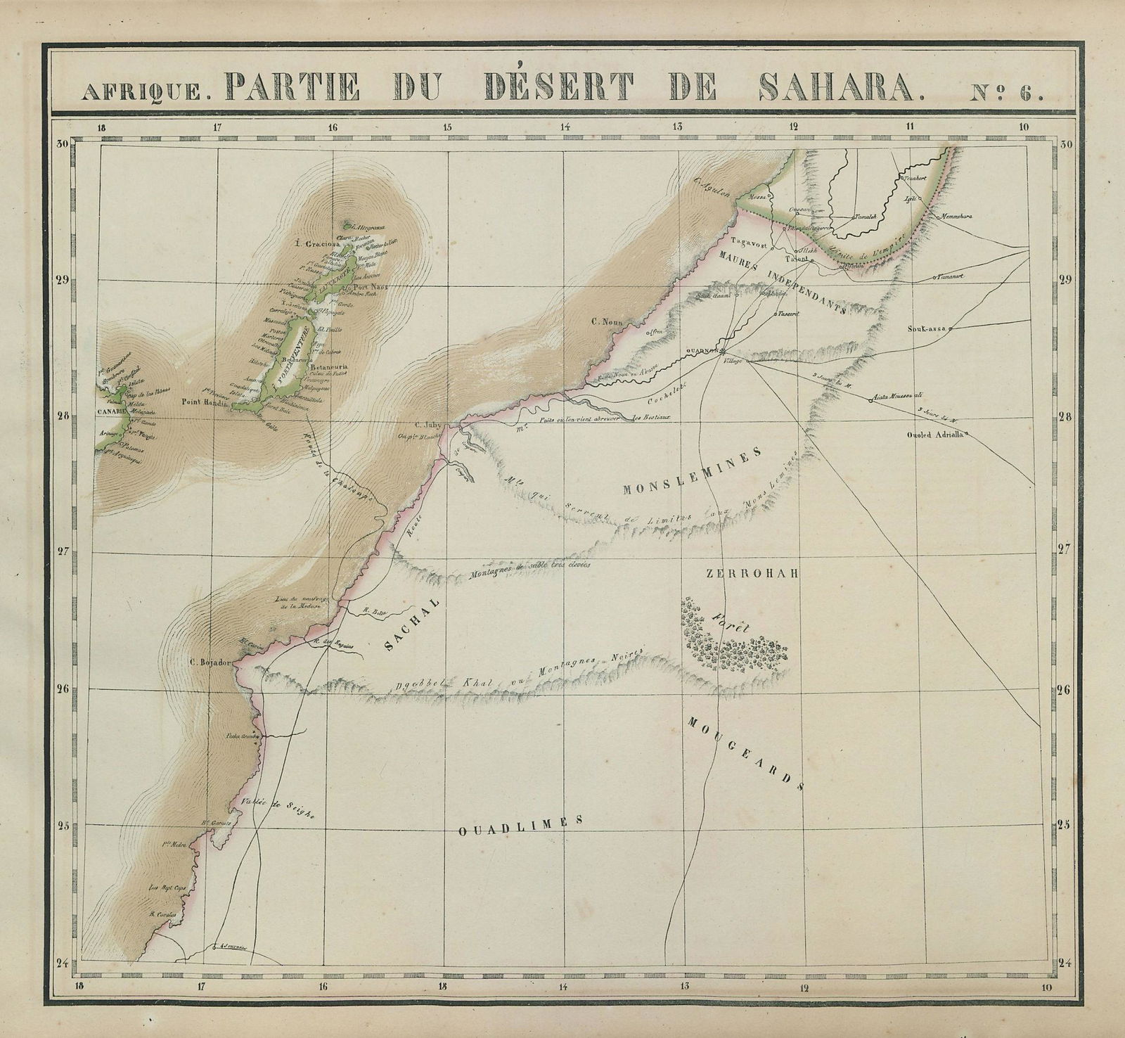 Afrique. Partie du Désert de Sahara #6. Canary Islands. VANDERMAELEN 1827 map (1 of 1)