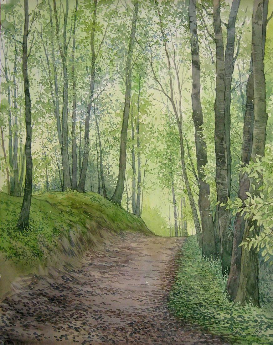 Watercolor painting Forest path Kalebets Valery (1 of 5)