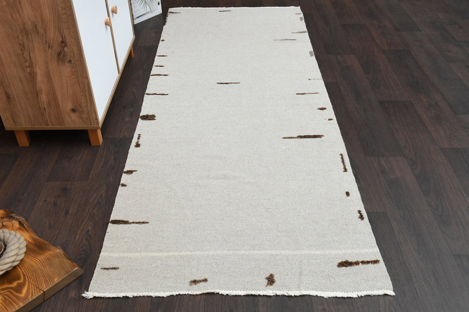 3.1x8.1 Ft Turkish Kilim Antique Rug: Title: 3.1x8.1 Ft Turkish Kilim Antique Rug Date/Period: 1960 - 1970 Origin: Turkey Dimension: 3.1x8.1 ft. (95x247 cm) Materials: Wool and Cotton Provenance: This one-of-a-kind Vintage Flatweave Carpe