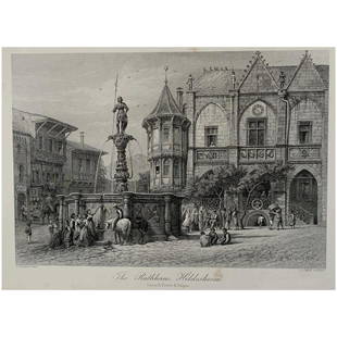 Rathaus (Hildesheim): Engraving of the Rathaus in Hildesheim (Germany) Artist: after Carl Friedrich Heinrich Werner (1808 – 1894) Engraver: John J. Crew. Image size: 15,6x22,8 cms In good condition. Some foxing as ca