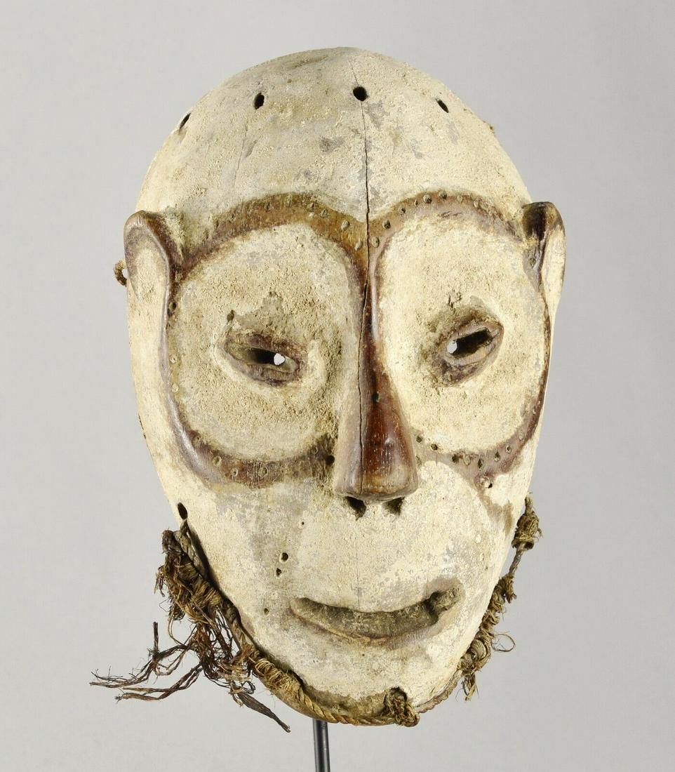 Superb LEGA Wood idimu Mask Bwami Cult Congo Zaire DRC African Tribal Art 1519: CONGO DRC SUPERB LEGA BWAMI IDIMU MASK The face is entirely covered with kaolin Around the eyes, the ears and the nose, we can see the wood Scarifications (small holes) in circles around the eyes A lu