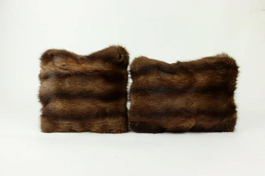 SET OF 2 BROWN MINK FUR PILLOWS (1 of 7)