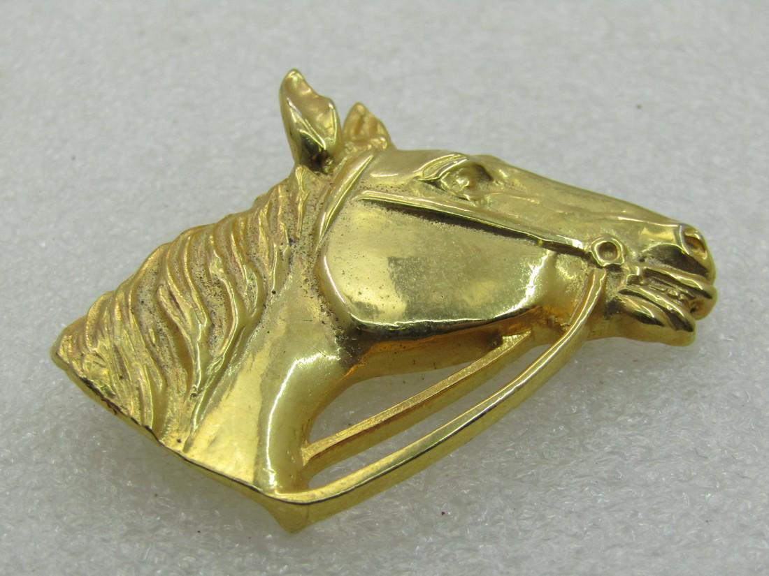 Vintage Horse Head Brooch, Gold Tone, 2" (1 of 6)