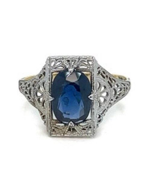 Genuine Antique oval sapphire filigree ladies engagement ring (1 of 7)