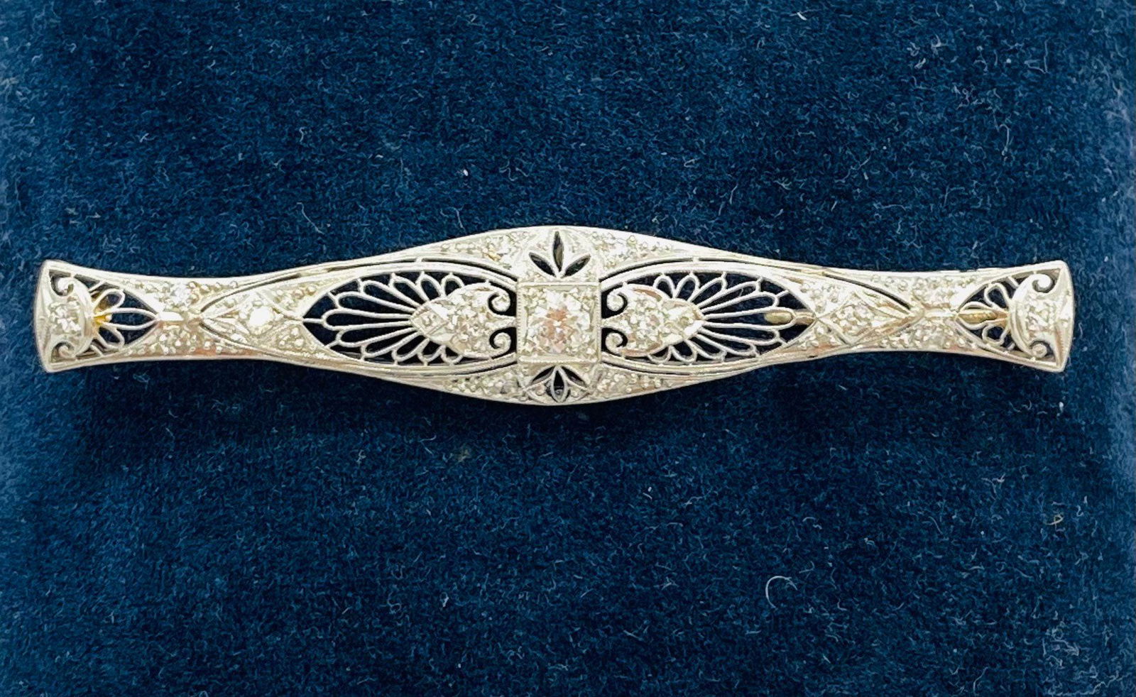 Antique art deco platinum diamond bar pin (1 of 8)