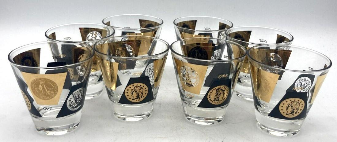 MCM 22k Cera Coin Double Shot Glasses Bar Ware - Set of 8 (1 of 8)