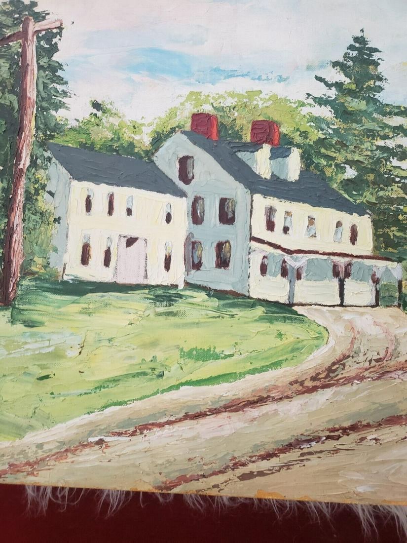 Oil painting farm house scene modern heavy paint unsigned: Great looking piece in very good condition. Paint loss on corners.[ Selling a lot paintings lately. Looking for great color lighting and subject that are interesting. ITS WORKING. Measures approximate