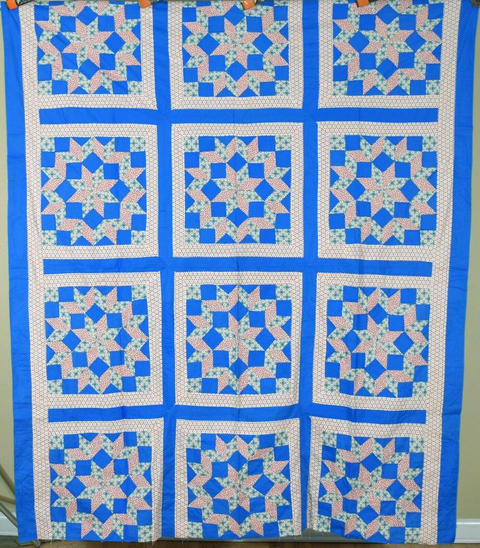 40's Carpenter's Wheel Quilt Top, Nice Blue (1 of 5)
