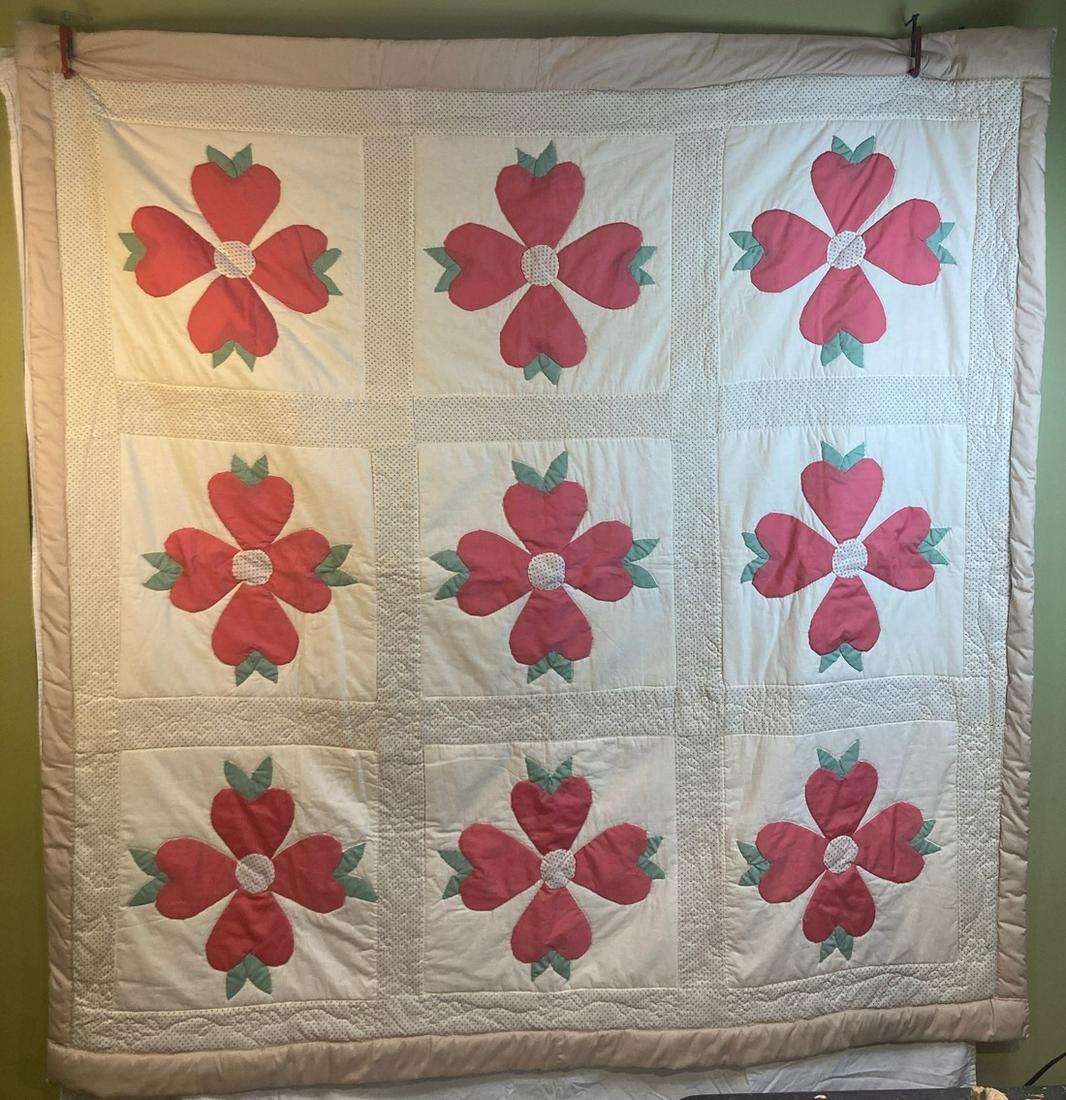 Lovely Handstiched Lancaster Rose Applique Quilt 76 x 76 (1 of 10)