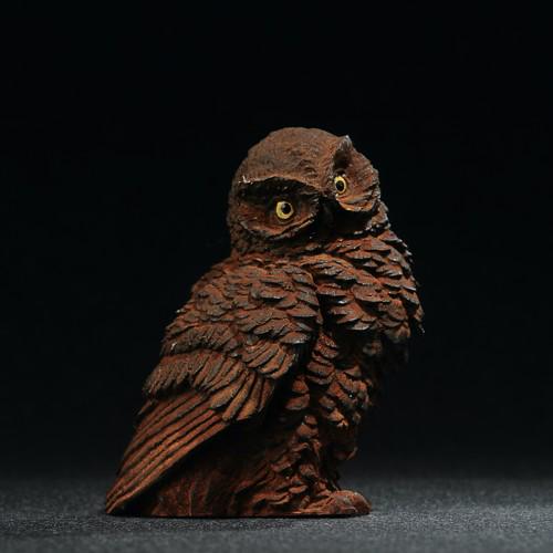 An Iron Owl Sculpture - Showa Period, Japan: Title: An Iron Owl Sculpture - Showa Period, Japan Origin: Asian private collection Date/Period: 20th Material: iron Size: about82x65x60mm, exquisite cast iron animal sculpture, private collection in