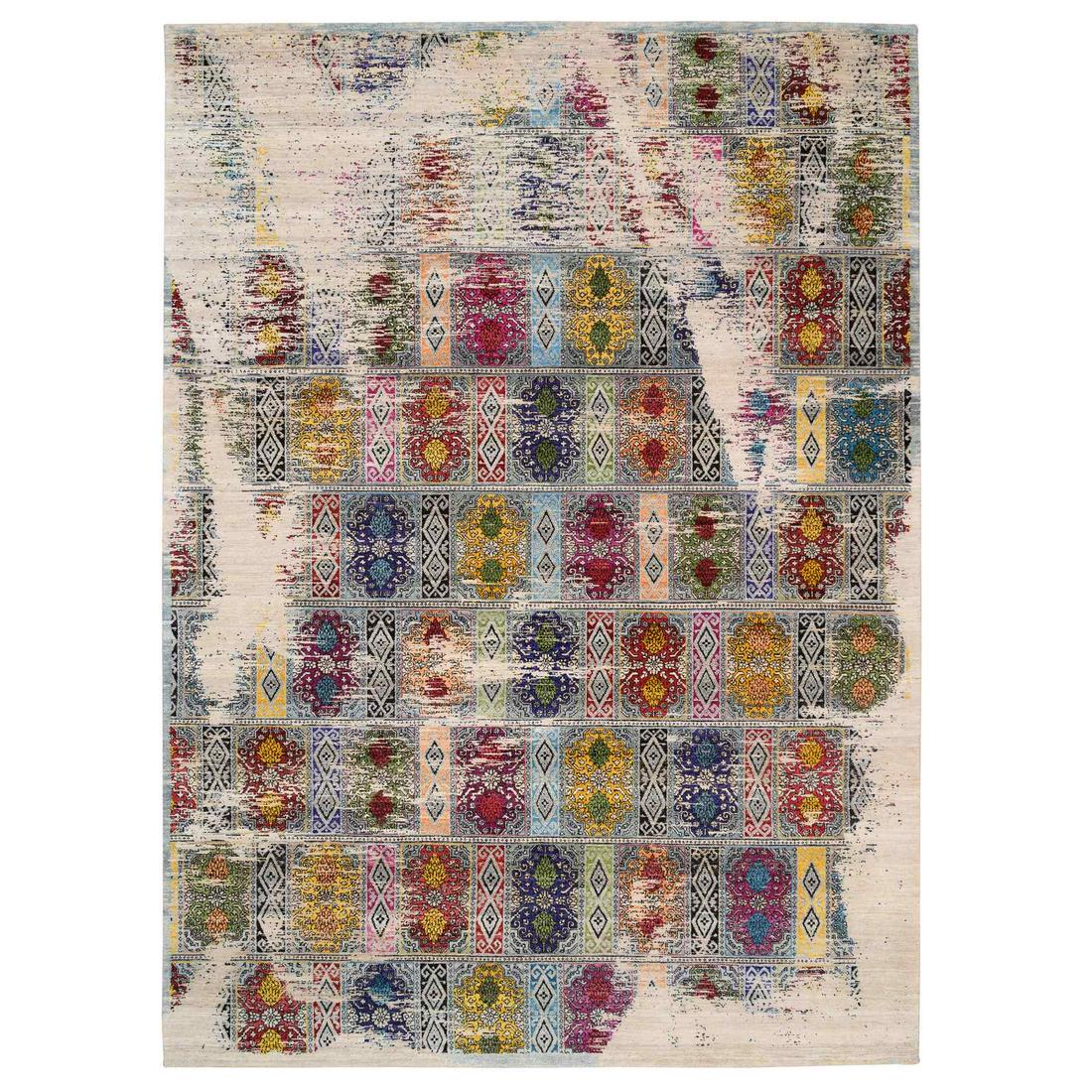 Colorful, Erased Garden Design, Pure Ghazni Wool, Hand Knotted, Rug (1 of 12)