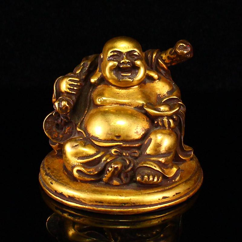 Vintage Gilt Gold Red Copper Laughing Buddha Statue (1 of 7)