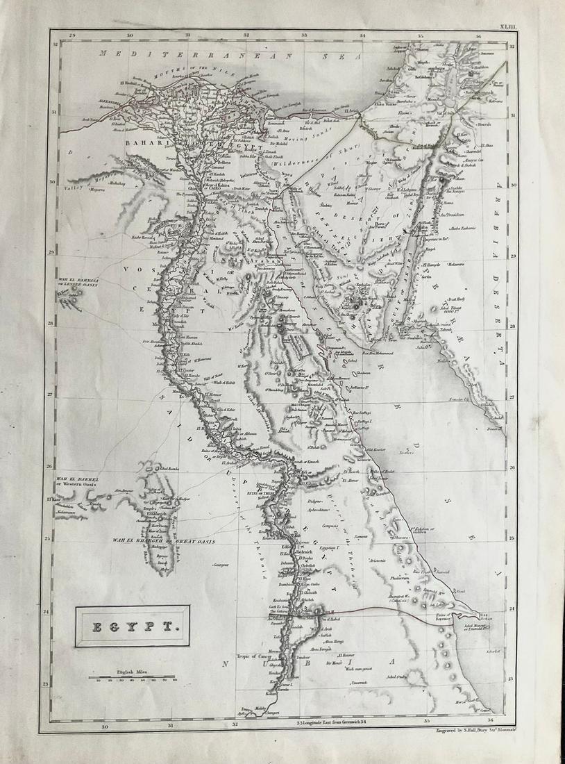 Egypt. 1846 by A and C Black: Title: Egypt. 1846 by A and C Black Date/Period: 1846 Materials: Engraved Size: 12 x 17” Egypt. From ‘Black’s General Atlas’, by Adam and Charles Black. Engraved by Sidney Hall