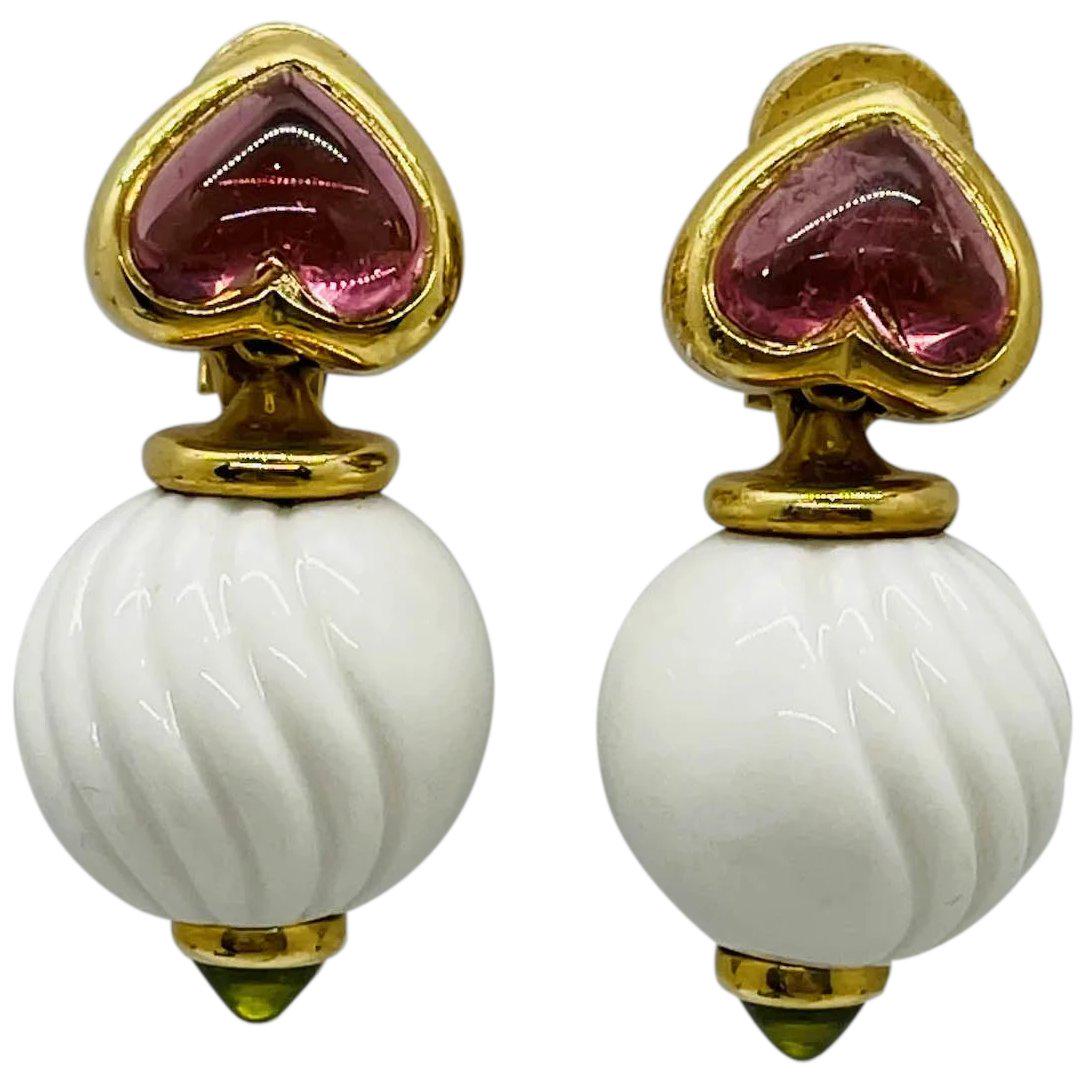 18k Gold, Peridot, Tourmaline and Porcelain 'CHANDRA' Earrings, BY BULGARI (1 of 7)