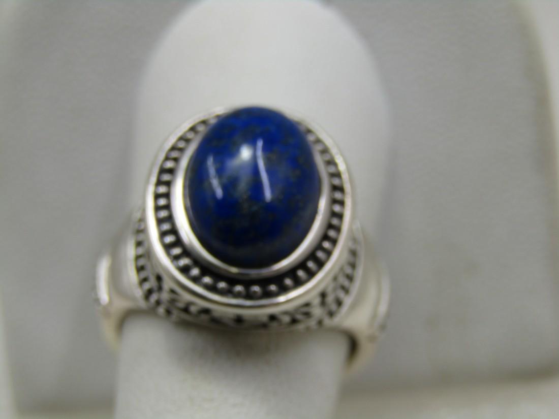 Sterling Lapis Lazuli Statement Ring, Sz. 9.25 Bali Themed (1 of 8)
