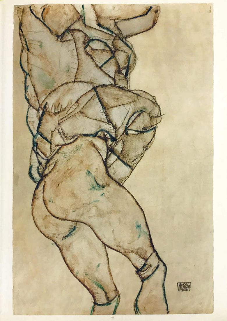 Egon Schiele - Schiele Lithograph 42 - Side view of half lenght nude: Artist: Egon Schiele Country: Austria Title:Side view of half lenght nude Medium: Lithograph - 42 Marks: Signed in plate Printed: 1968 by Max Jaffe, Vienna Austria Paper: Heavy paper 20 x 14 inch<
