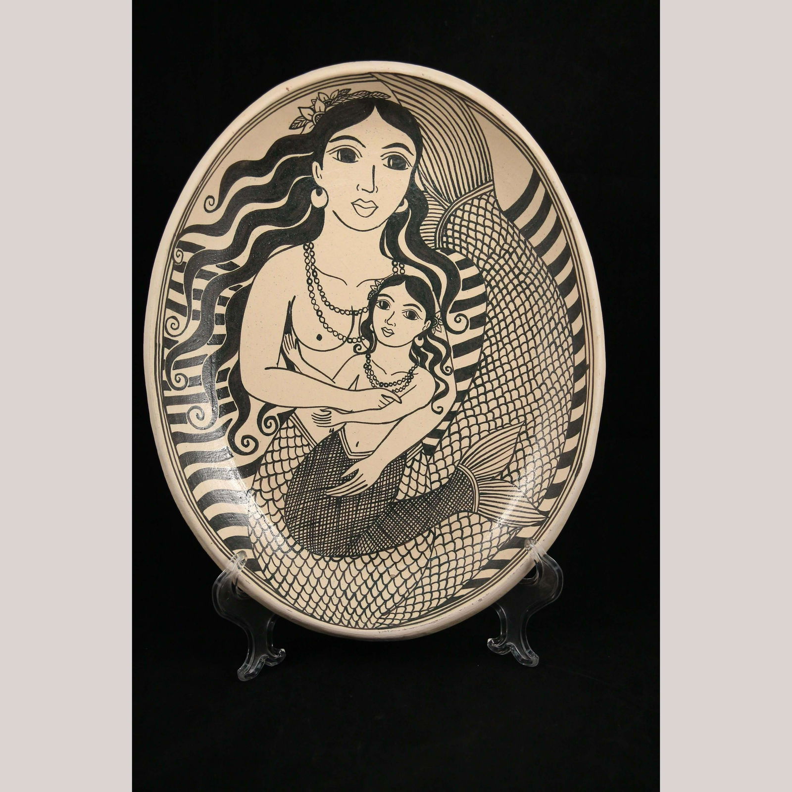 Ceramic Raised Platter Potter Angelica Morales Mexico Folk Art Home Mermaids (1 of 5)