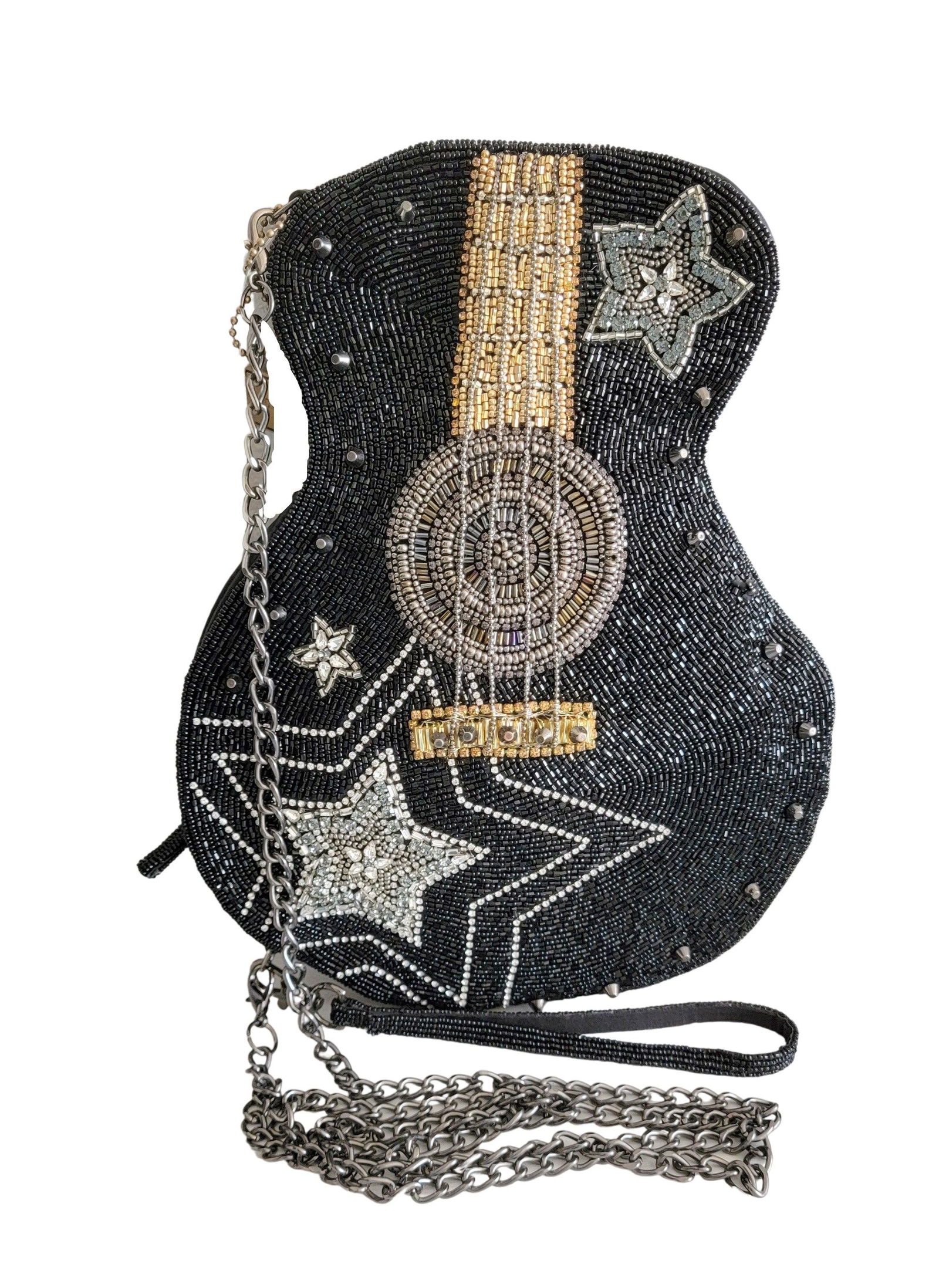 Mary Frances Black Bead Crystal Guitar Superstar Elvis Cross Body Bag (1 of 11)