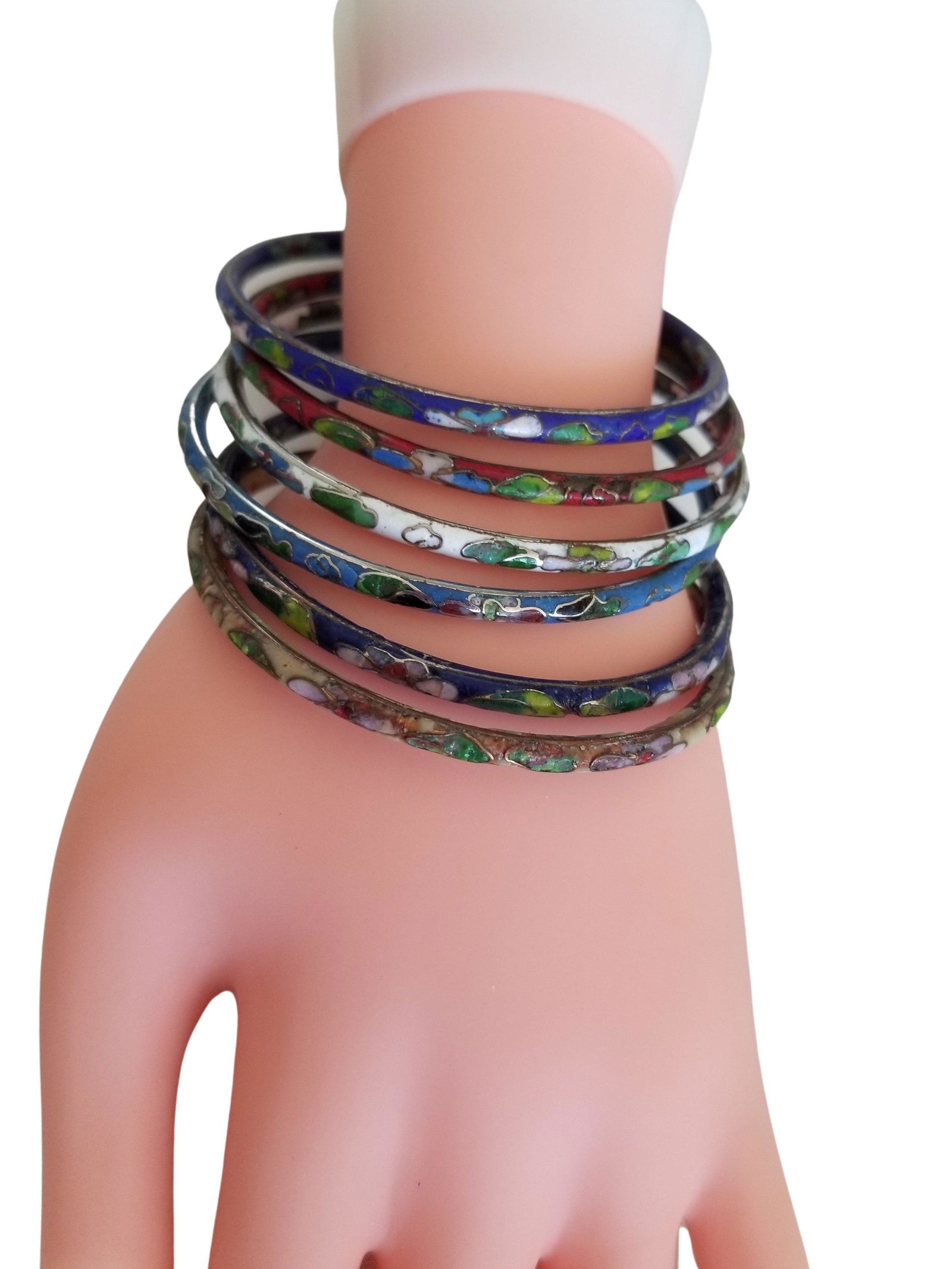 Vintage Cloisonne Set of 6 Enamel Bangle Stackable Bracelets (1 of 5)