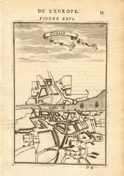 DUBLIN. Decorative town plan/bird's eye view. Ireland. MALLET 1683 old map (1 of 2)