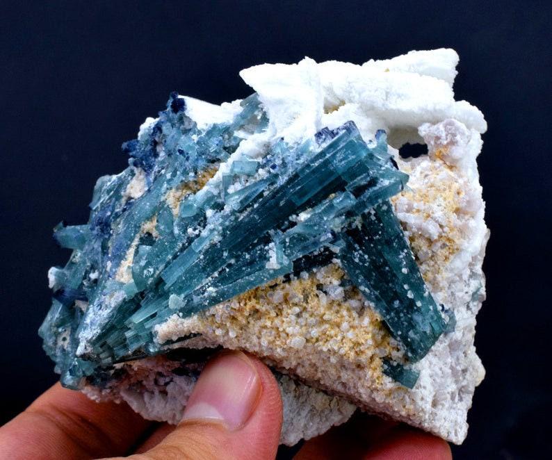 Tourmaline Bunch , Damage Free Blue Color Tourmaline Crystal Bunch On Matrix - 225 Gram - 87*72*68 (1 of 5)