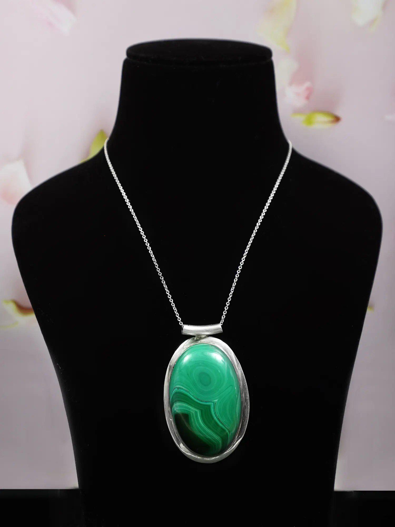 Oval Shape Green Malachite Pendant (1 of 2)