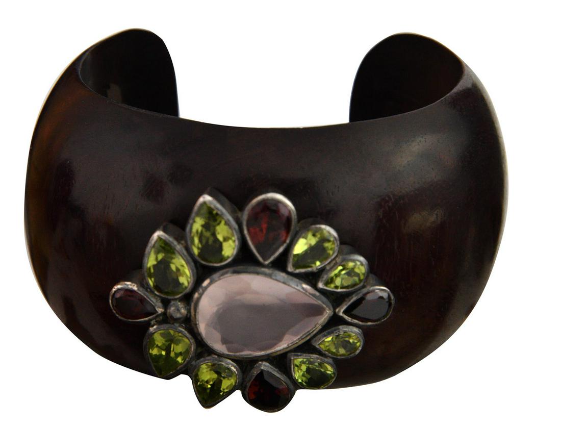 Faceted Gemstone Cuff Bracelet (Rose-Quartz, Peridot and Garnet) (1 of 1)