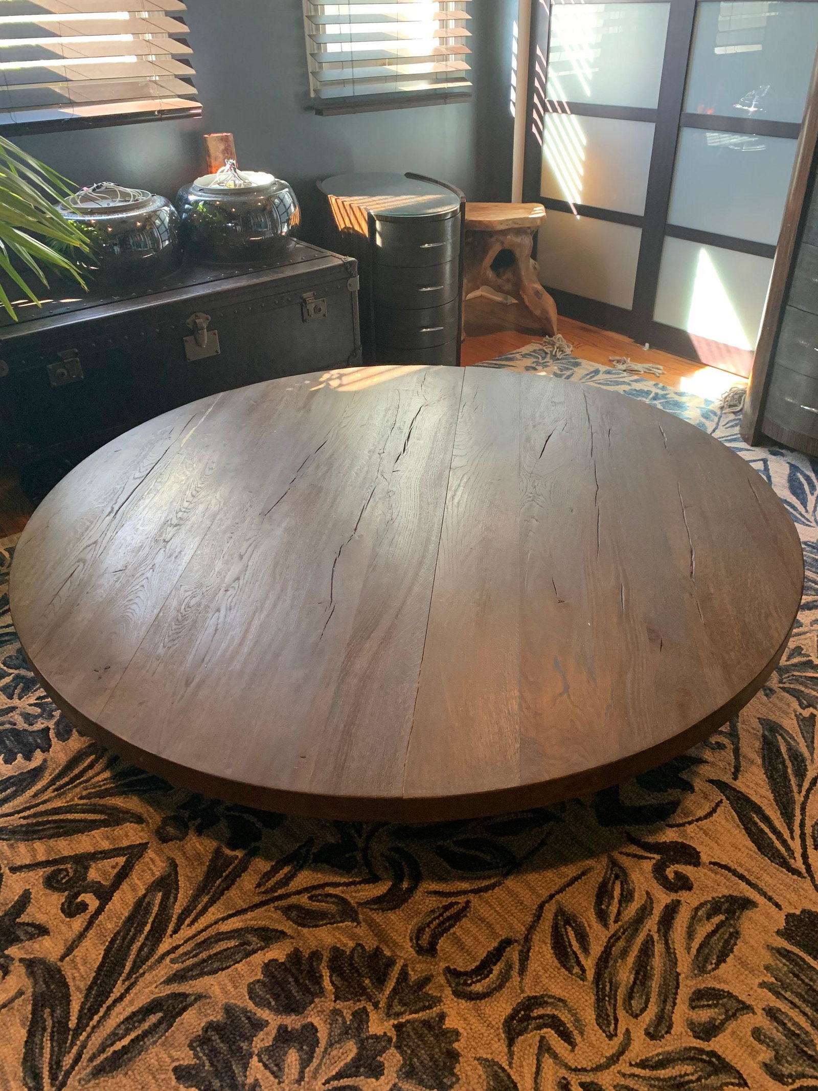 Restoration Hardware Reclaimed Russian Oak Plank Round Coffee Table in Brown (1 of 6)