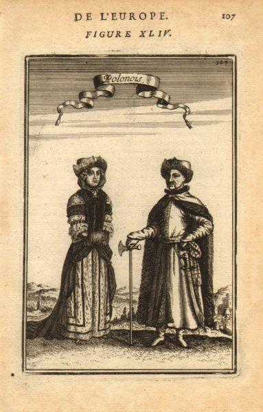 POLAND COSTUME. Polish man & woman in national dress. 'Polonois'. MALLET 1683 (1 of 1)