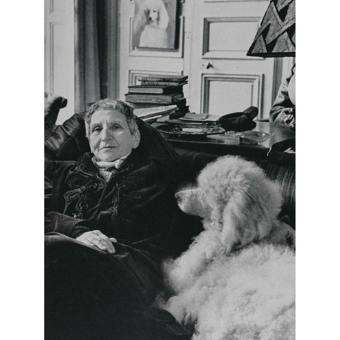 HORST - Gertrude Stein with her poodle, Basket: Artist: HORST Print Title: Gertrude Stein with her poodle, Basket Medium: Sheet-fed Gravure Printing Date: 1970's Printed in Switzerland Image Size: 9.5 X 7 inches Horst Paul Albert Bohrmann (1906R