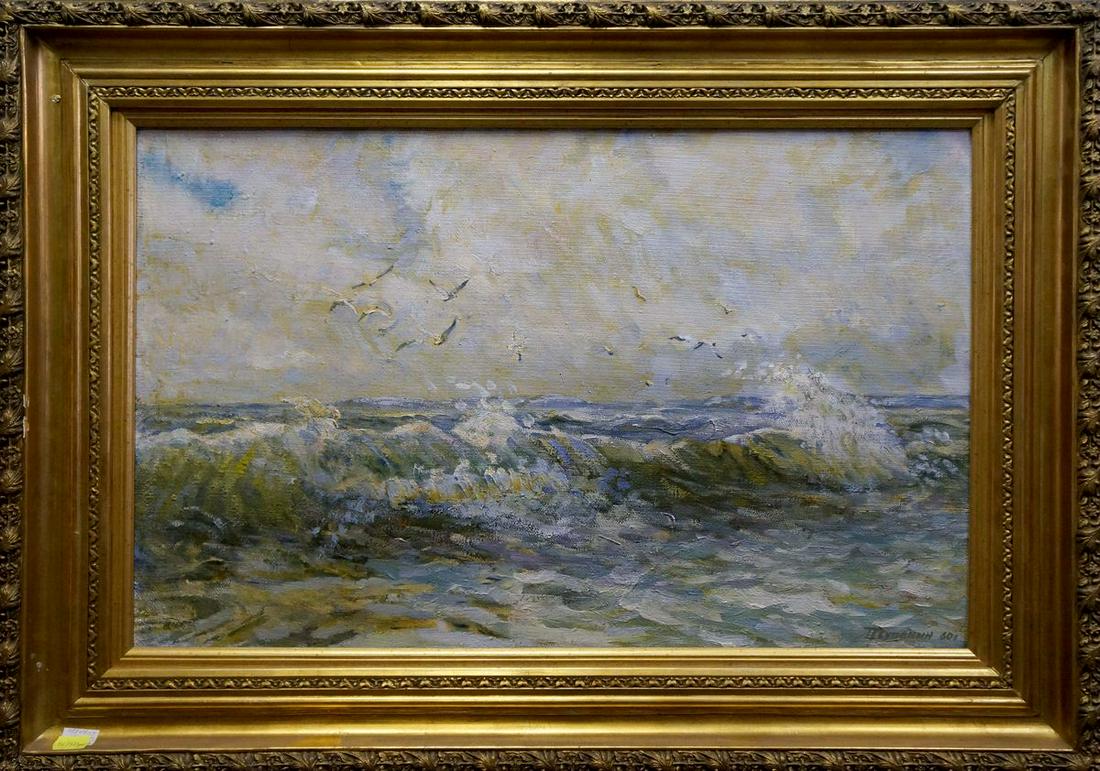 Oil painting Raging sea Suponin Petr Mikhailovich: №Verns 90 *** ABOUT THIS PAINTING *** * TITLE: "Raging sea" * ARTISTS: Suponin Petr Mikhailovich * SIZE: 39.5x63 cm/'15.55x24.80 inches', frame size: 58x81 cm/'22.83х31.88 inches' * MEDIUM