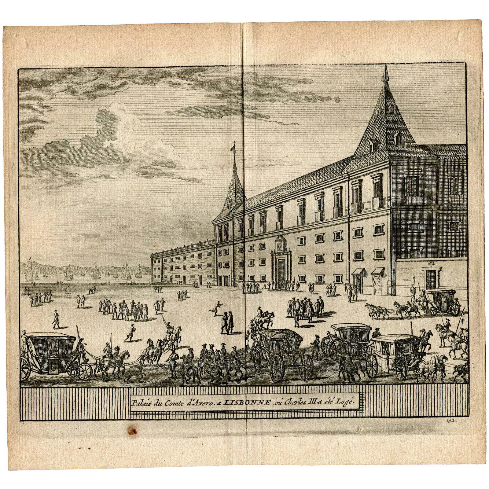 Ribeira Palace in Lisbon (Portugal) - 1715 engraving - Pieter Van der Aa (Alvarez de Comenar) (1 of 3)