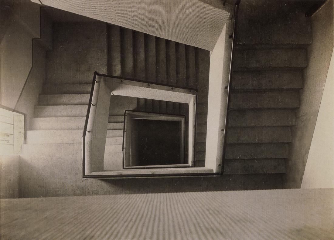 WERNER MANTZ - Staircase, 1928: Artist: Werner Mantz Title: Staircase, 1928 Medium: Photo Litho, 2008, USA Dimensions: 7.6x5.45" Description: Heat Wax Mounted on 8.5x11" Conservation Board Artist Bio: Werner Mantz (1901-1983) was a