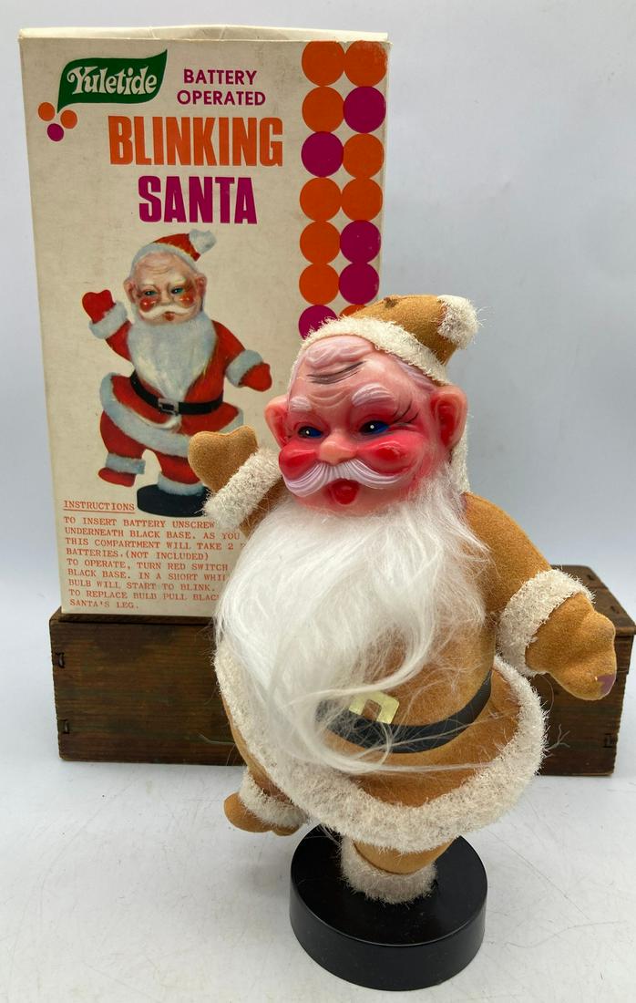 VINTAGE BLINKING SANTA YULETIDE BATTERY OPERATED ORIGINAL BOX WORKING HONG KONG: Title: VINTAGE BLINKING SANTA YULETIDE BATTERY OPERATED ORIGINAL BOX WORKING HONG KONG Date/Period: approx 1960's Dimension: Material: MIXED MATERIALS Additional Information: VINTAGE BLINKING SANTA YU