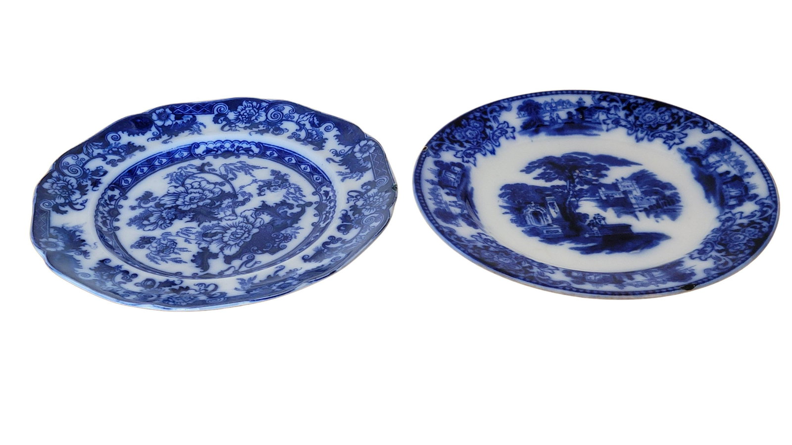 Antique Flow Blue Plates Marked England Shanghai Set of Two (1 of 8)
