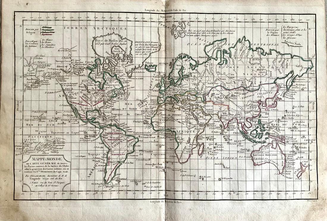 World Map with Arctic Circle Discoveries. 1794 by Vaugondy/ Delamarche (1 of 2)