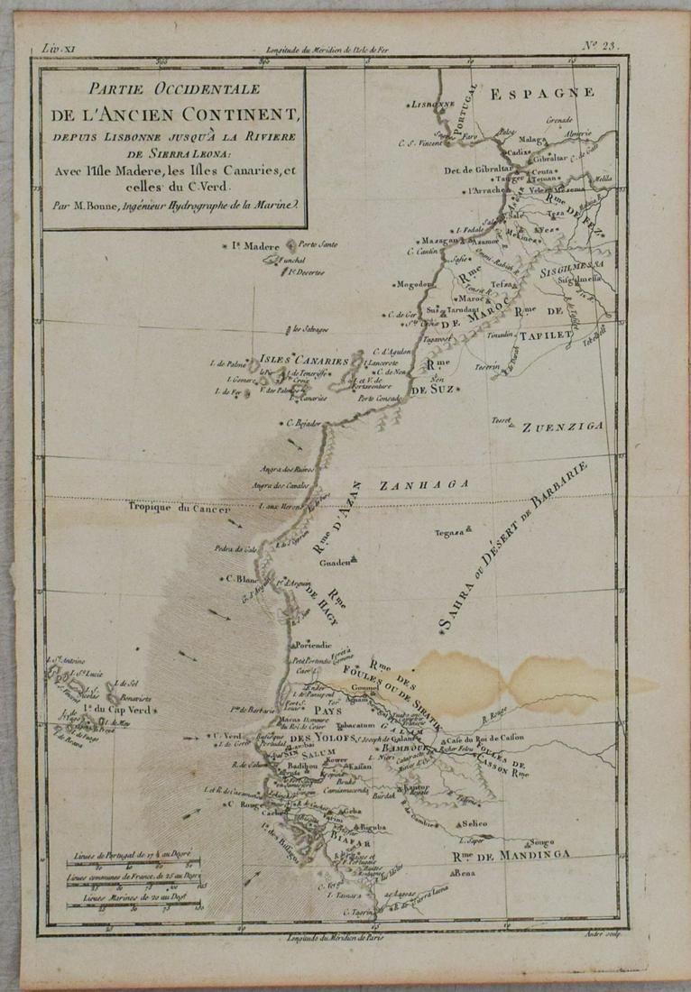 1780 Bonne Map of Western African Coast -- Partie Occidentale De L'Ancien Continent, Depuis Lisbonne (1 of 1)
