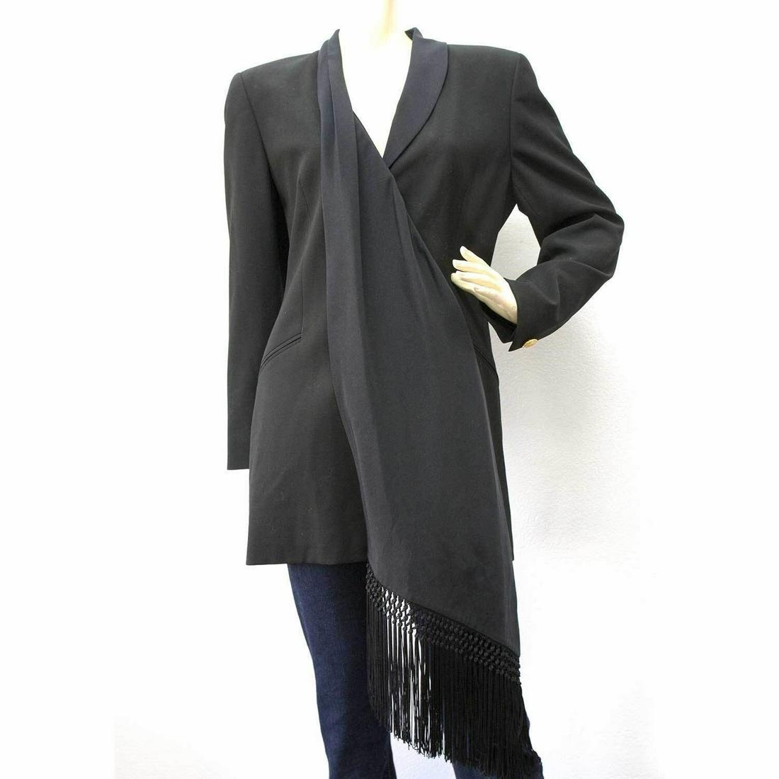 BNWT - Authentic Escada Couture Silk Scarf Maxi Wool Jacket -sz 36: BNWT - Authentic Escada Couture Silk Scarf Maxi Wool Jacket -sz 36 Stunning one button blazer made from lightweight wool and silk. This tailored jacket features a pure silk single scarf panel featurin