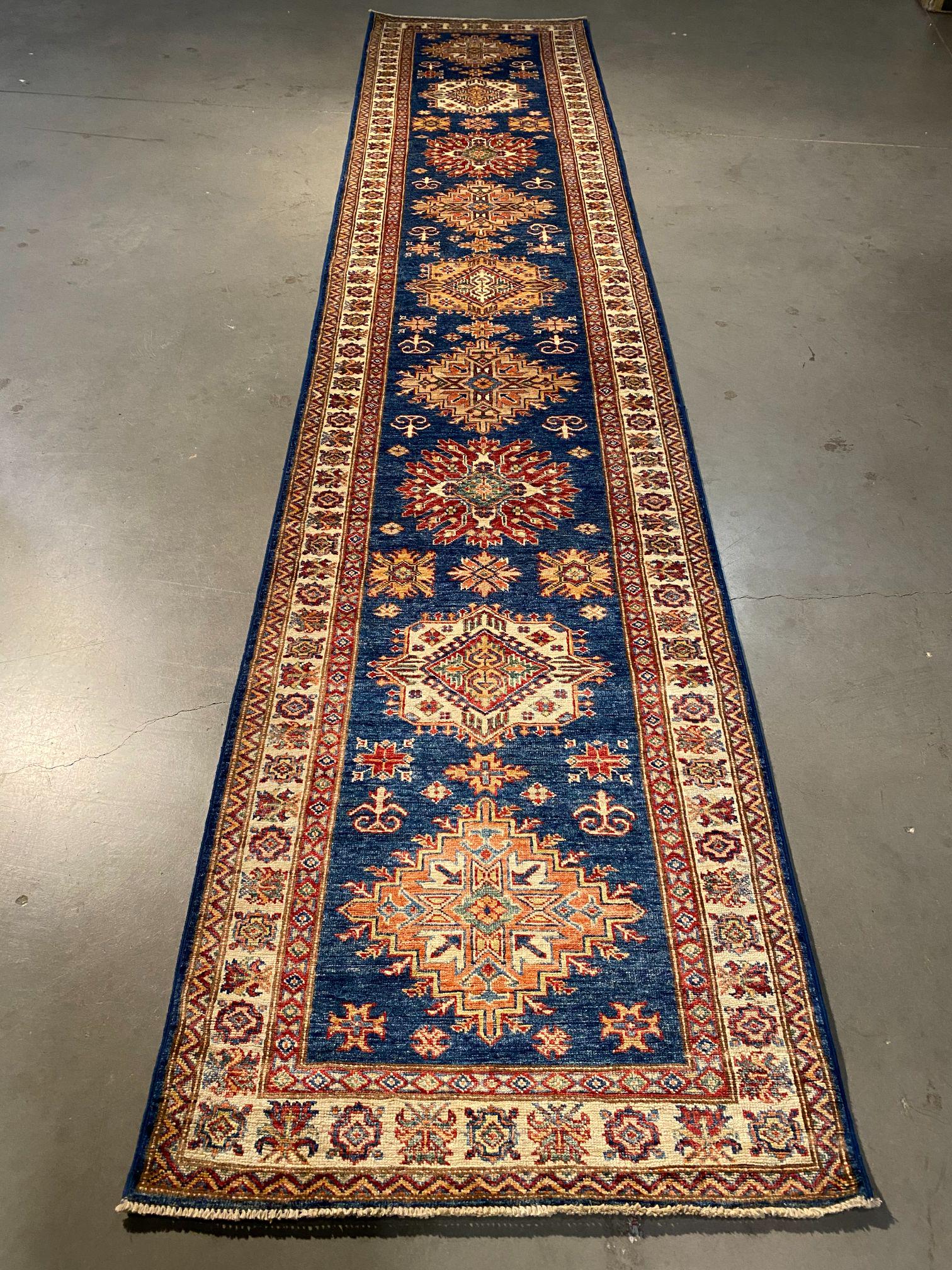 FINE HAND KNOTTED WOOL SUPER KAZAK RUNNER 2.10x 13.5 (1 of 7)