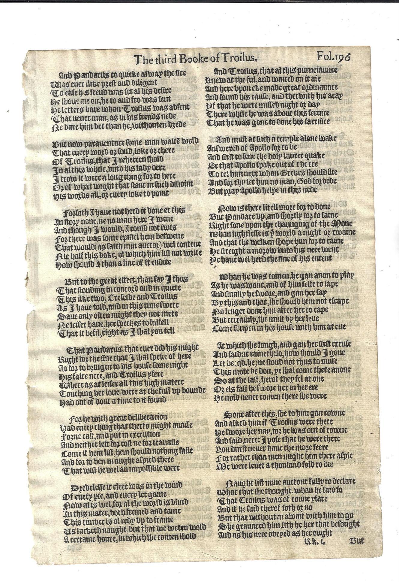 1598 Leaf from Chaucer Troilus (1 of 2)