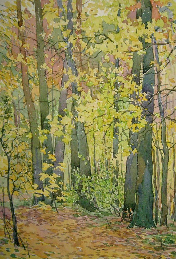 Watercolor painting Autumn forest Kalebets Valery (1 of 5)