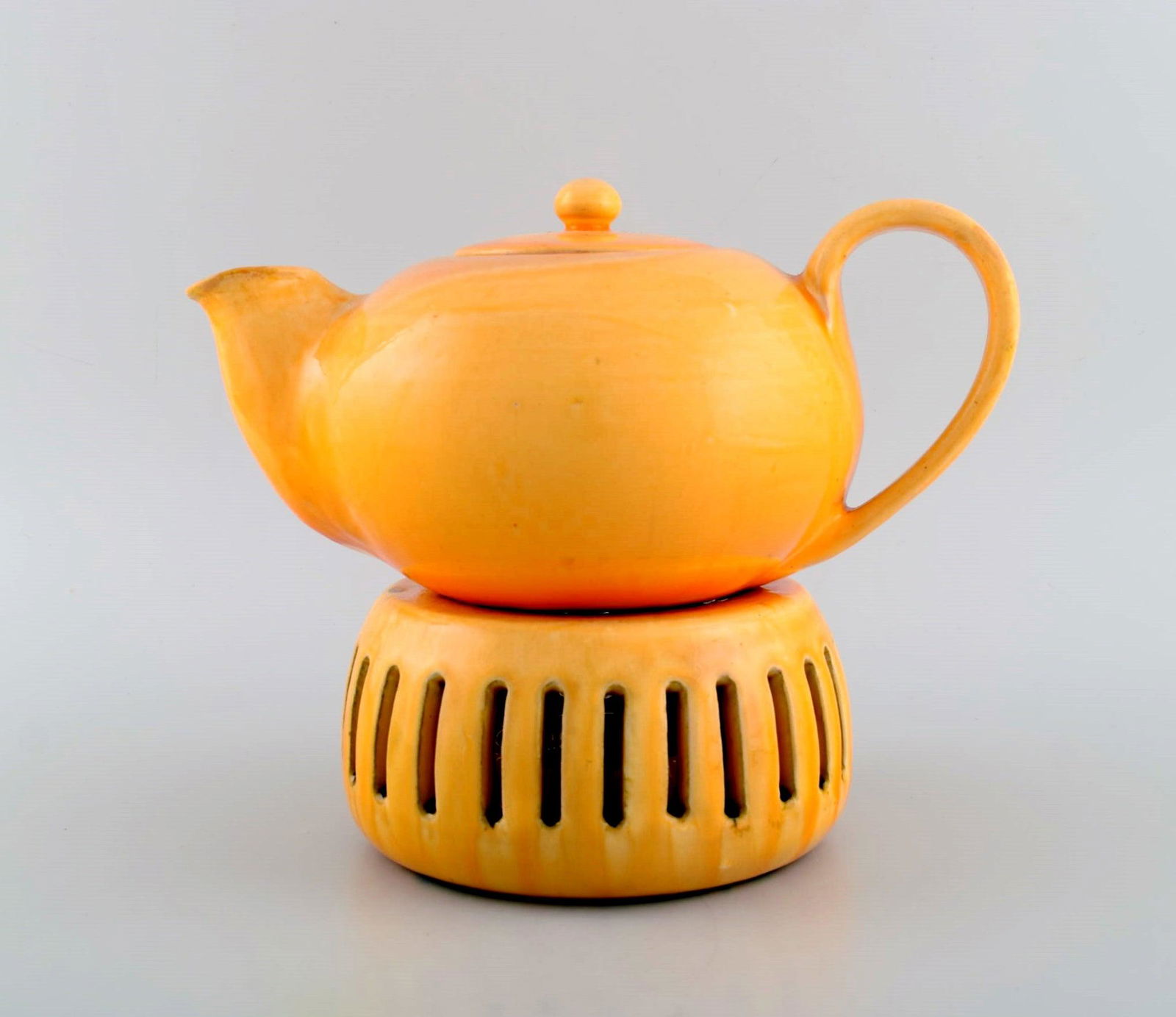 Kähler, Denmark. Teapot with heater for tealights in glazed stoneware. Beautiful orange uranium (1 of 8)