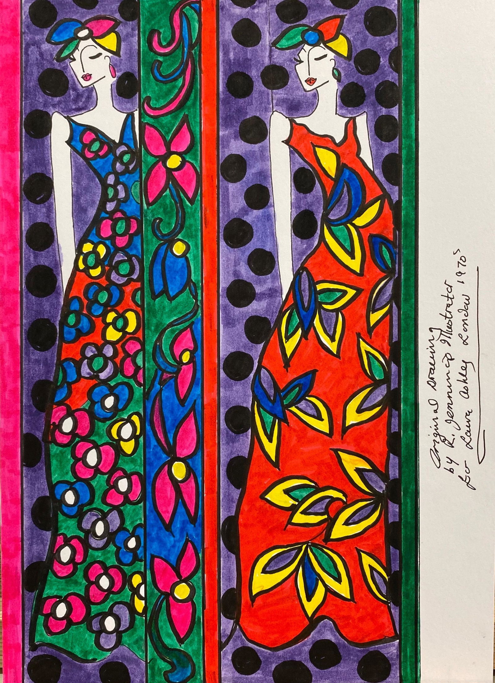 Original Fashion Design Illustration Watercolor Painting Laura Ashley Designer c. 2000's (1 of 5)