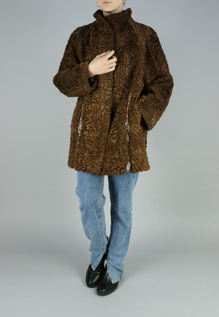 BROWN PERSIAN LAMB FUR JACKET & SNAKE SKIN PANELS - US 16 - EU L (1 of 13)