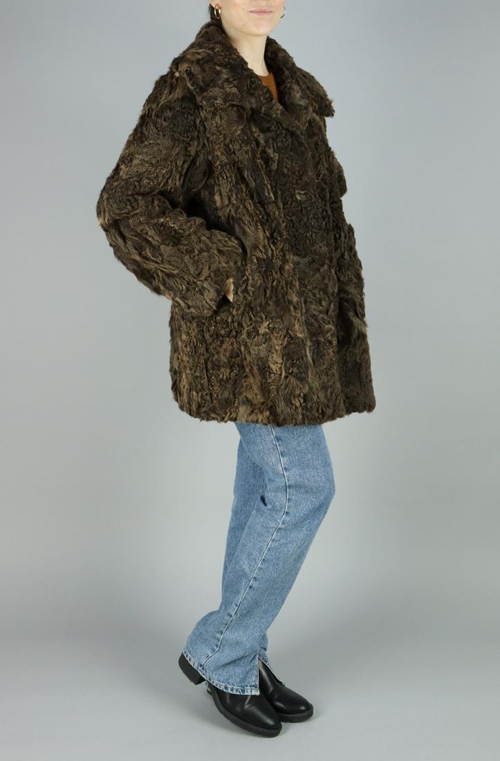 BROWN CURLY PERSIAN LAMB FUR JACKET - US 12 - EU M (1 of 11)