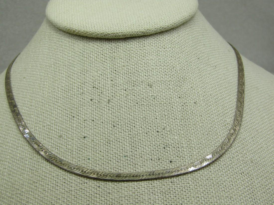Vintage Sterling Etched Herringbone Necklace, 3mm and 18". Italy (1 of 5)
