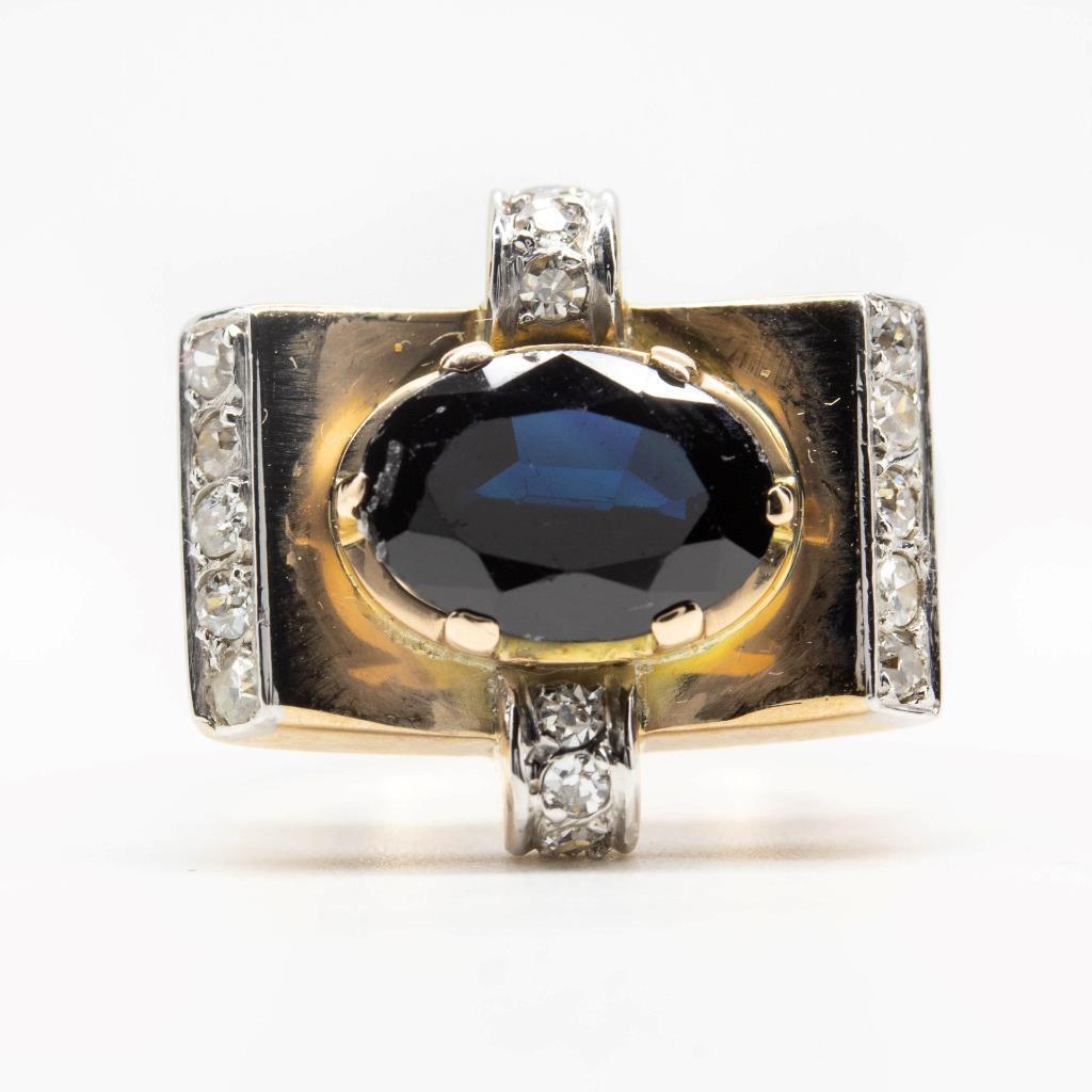 Vintage 18K Gold and Platinum 1940’s Sapphire and Diamond Ring (1 of 7)
